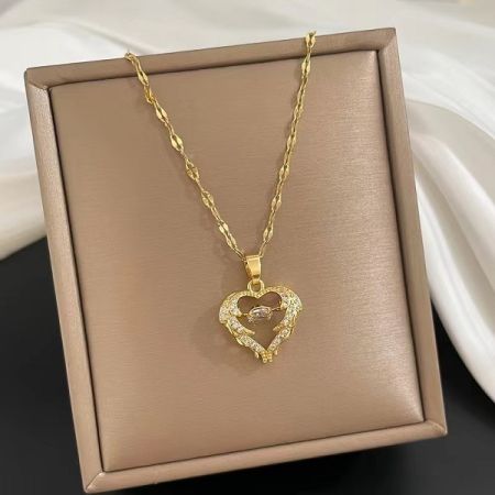 18k Gold Plated Diamond Heart Necklace-404