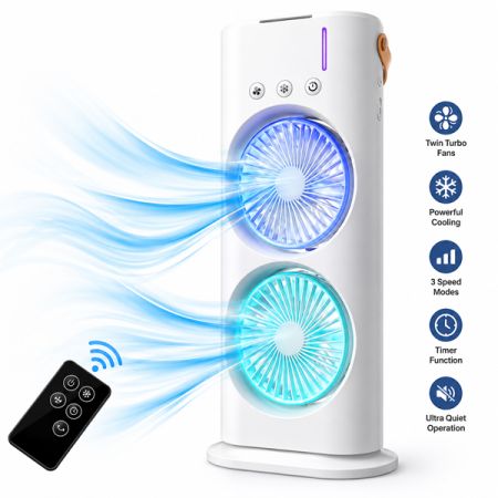 Twin Turbo Rechargeable Cooling Fan with Remote