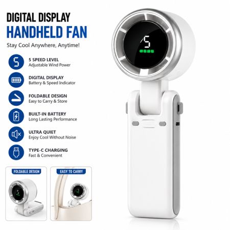 Rechargeable Handheld Turbo Fan with Digital Display