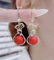 Red Pearl Drop Earrings-114