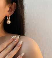 Golden Classic Pearl & Zircon Earrings -142