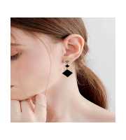 Black Enamel Geometric Drop Earrings -146